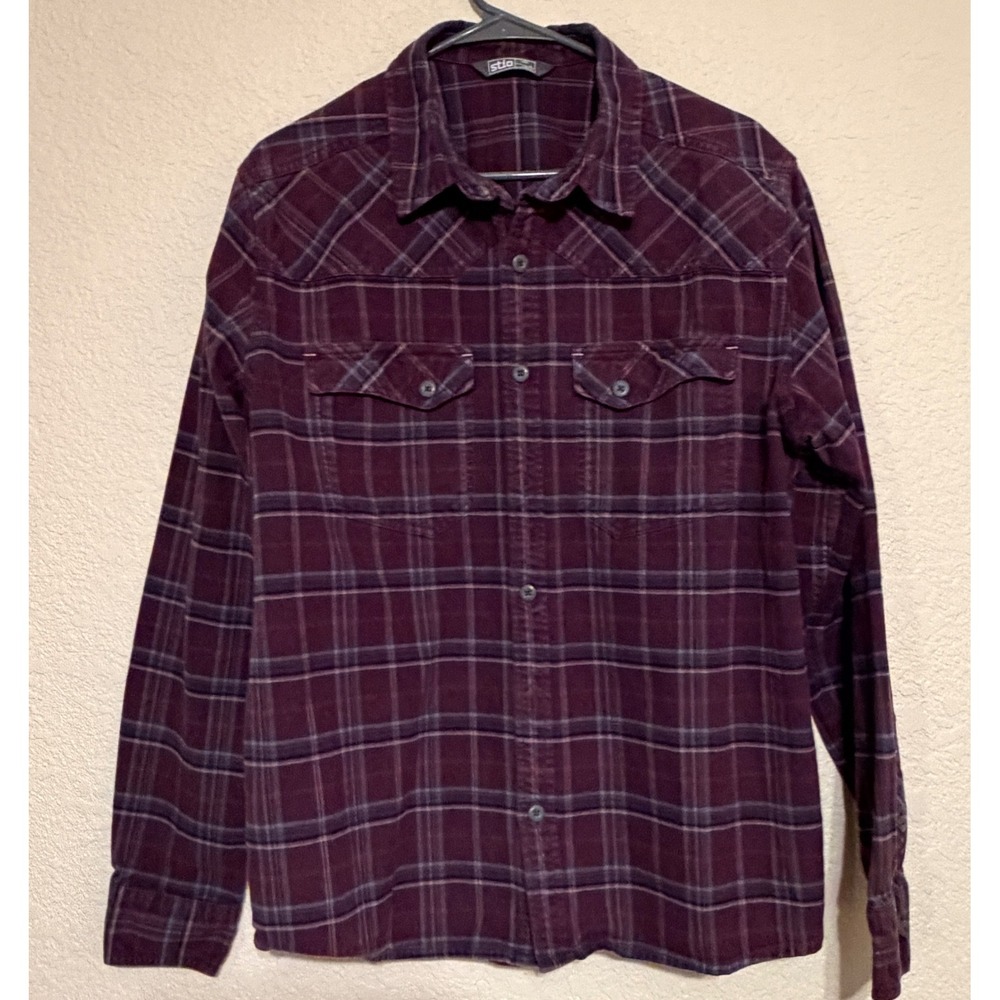 Stio Mens L Junction Midweight Organic Cotton Plaid Flannel Western Shirt